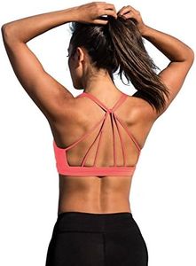 icyzone Womens Sports Bra Strappy Comfy Athletic Yoga Workout Bra with Removable Padded (M, Fusion Coral)