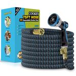 COOKEY Expandable Garden Hose 75FT, Water Hose with 10 Function Sprayer Nozzle, Leak-Proof 3/4 inch Solid Fitting & 4-Layer Latex Inner Tub, Lightweight No-Kink Flexible Garden Hose