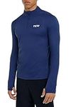 TCA Men's Cloud Fleece 1/4 Zip Thermal Workout Gym Running Top with Zip Pocket and Thumbholes - Navy Blue, S