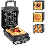 Waffle Maker Sandwich 3 In 1 Mini Waffle Iron Machine With Removable Plates, Breakfast Toasted Sandwich, Snack Donut Paninis Toastie Omelette, Grey 600W BEZIA