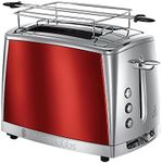 Russell Hobbs Luna 23220-56 Toaster for 2 Slices Stainless Steel Red (Extra Wide Toast Slots, Including Bun Attachment, 6 Browning Levels + Defrost & Reheat Function, Lift & Look Function, 1550W)