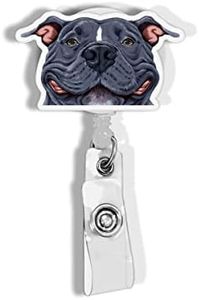 WIRESTER Retractable Badge Reel ID Holder with Alligator Clip for Office Worker, Medical Staffs, Student - Smiling Blue Pit Bull Dog