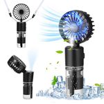 JIZZU Portable Handheld Fan with Water Mist Spray - 4000mAh Rechargeable Mini Hand Held Fan, 4 Speed Personal USB Water Fan, Battery Powered Cooling Mist Fan for Office Outdoor Travel Camping (Black)