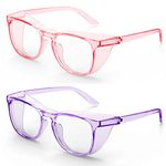 MEIGIX Stylish Safety Glasses, Clear Anti-Fog Anti-Scratch Protective Glasses For Men And Women（Pink+Purple（2 Pack））