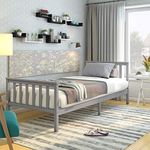 Panana 3FT Single Bed Frame Pine Wood Bed with Slats Bed for Kids (Grey, Single)