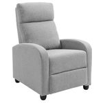 HOMCOM Push Back Recliner Chair, Linen Fabric Home Theater Seating, Single Reclining Sofa Chair with Padded Seat for Living Room, Light Grey