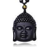 Yellow Chimes Black Beads Necklace for WomenObsidian Hand Carved Healing Beads Yoga Reik Natural Stone God Buddha Long mala Amulet Necklace Pendant for Men and Women