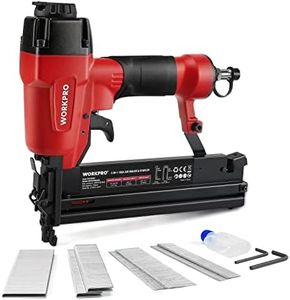 WORKPRO Agrafeuse Pneumatique Multifonctionnelle 2 en 1, 18GA, Cloueuse Pneumatique avec 300 Agrafes et 400 Pin, Idéal pour Tapisserie, Matériel de Fixation, Décoration, Menuiserie