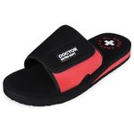 DOCTOR EXTRA SOFT Men's Care Orthopaedic and Diabetic Adjustable Strape Super Comfort Dr Sliders Flipflops and House Slippers for Gent's and Boy's Slides D-51-BLACK/RED-10 UK