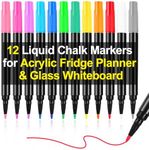 MIZEXE Wet Erase Markers for Acrylic Fridge Planner, Liquid Chalk Markers for Acrylic calendar Clear Glass Dry Erase Board Whiteboard Window Mirror Christmas Halloween Painting, 12 Vibrant Colors