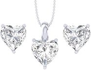 Clara 925 Sterling Silver Heart Solitaire Pendant Earring Chain Jewellery Set | Rhodium Plated, Swiss Zirconia | Gift for Women & Girls