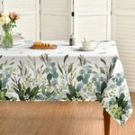 Horaldaily Spring Summer Tablecloth 52x70 Inch Rectangular, Eucalyptus Floral Table Cover for Party Picnic Dinner Decor