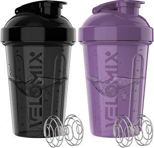 VELOMIX -2 Pack- 20 oz Protein Shaker Bottles for Protein Mixes - 2x Wire Whisk | Leak Proof Shaker Cups for Protein Shakes and Pre Workout | Protein Shaker Bottle Pack (Purple/Black)