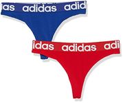 Adidas Women's Comfort Cotton Thong Underwear Panty-2 Pack, Boldblu-vivdred, Large