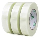 BOMEI PACK 3 Rolls Reinforced Filament Tape,Transparent Bi-Directional Crossweave Fiberglass Heavy Duty Moving Strapping Tape,Duct Wrapping bundling tape 25mm x 50m