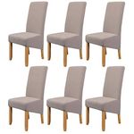 Large Size High Back Strench Knitted Dining Chair Covers Set of 6, Elastic Kitchen Chair Slipcovers Removable Nonslip for Hotel Dining Room Ceremony Banquet Wedding Party (Camel, 6 Pack)