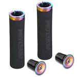 Bike Grips Single Aluminum Alloy Lock on + Aluminum Bar End Plugs,Bicycle Handle Bar Foam Soft Comfortable Non-Slip Bike Handle Grips,Handlebar Caps for BMX Mountain MTB Cruiser Scooter (Rainbow)