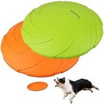 PrimePets Dog Frisbees, 2 Pack, 7 Inch Dog Flying Disc, Durable Dog Toys, Nature Rubber Floating Flying Saucer for Water Pool Beach, Orange and Green