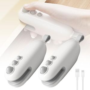 Mini Bag Sealer, 2025 Upgraded 2 in 1 Sealer with Cutter and Magnet, USB Rechargeable Chip Bag Heat Seal, Portable Handheld Resealer Machine for Plastic Bags Snack Bags Food Storage (2, White)
