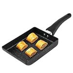 Tamagoyaki Non‑Stick Frying Pan Rectangular Skillets Saucepan Plastic Handle Black Aluminum Alloy Omelet Frying Pan for Eggs, Sandwiches, Crepes (Open Flame Type)