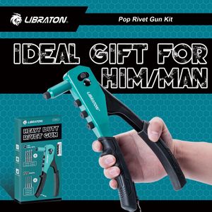 Libraton Heavy Duty Rivet Gun Set – 120 Blind Rivets, 4 Drill Bits, Interchangeable Heads