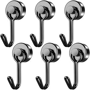 FINDMAG Magnetic Hooks, 6 Pack 40 lb+ Swivel Swing Neodymium Magnet Hooks, Black Magnet with Hooks Heavy Duty, Strong Magnet Hooks for Hanging, Camping, Kitchen, Workplace