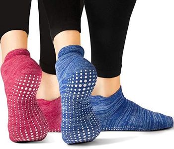 LA Active Grip Chaussettes Antidérapantes - 2 Paires - Pour Yoga Pilates Barre Ballet Femme Homme (Sublime Bleu et Rubis Tricot, 40-44 EU)