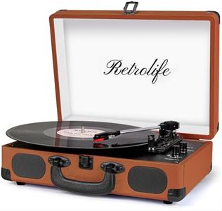 Vinyl Record Player 3-Speed Bluetooth Suitcase Portable Belt-Driven Record Player with Built-in Speakers RCA Line Out AUX in Headphone Jack Vintage Turntable Brown