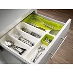 Honexa Expandable 3-in-1 Utility Cabinet Drawer Dividers Organizer Tray Holder for Kitchen Cutlery, Bathroom Accessories, Office Supplies and Cosmetics(Green and White) (Drawer-Cutlery-Tray)