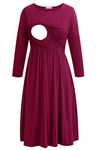 Smallshow Nursing Dresses 3/4 Sleeve Maternity Breastfeeding Dress for Women Wine M