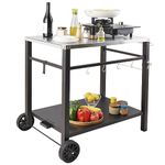 VEVOR Outdoor Grill Dining Cart with Double-Shelf, BBQ Movable Food Prep Table, Multifunctional Stainless Steel Table Top, Portable Modular Carts for Pizza Oven, Worktable with 2 Wheels, Carry Handle