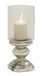 Deco 79 Glass Handmade Turned Style Pillar Hurricane Lamp with Faux Mercury Glass Finish, 6" x 6" x 14", Silver