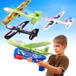 3 Pack Airplane Launcher Toy, 12.6" Foam Airplane Led Plane, 2 Flight Mode Catapult Plane Boy Toys with 3 DIY Stickers, Outdoor Flying Toys for Kids Gifts for 4 5 6 7 8 9 10 12 Year Old Boys Girls