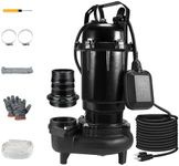 Sump Pump Submersible, Sewage Grinder Pump 110V 6400GPH 40Ft Max Head, Cast Iron Effluent Pump with Auto Float Switch 2'' NPT for Basement Basin Sewage Well Pond Swimming Pool, 32Ft Power Cord