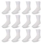 Men's Diabetic Cotton Crew Socks - Loose Fitting Non-Binding Top Circulatory Cushion Bottom (White 12 Pairs, 10-13)