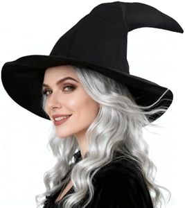 UQJE Black Wizard Hat for Adults Halloween Witch Hat Sorcerer Costume Accessory