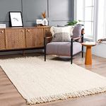 Hauteloom Senneterre Solid Sea Grass Bleached Jute Rug - Natural Fiber Area Rug - Natural Fringe Tassel - Rattan Wicker Look Carpet - Beige, Cream - 7'6" x 10'6"