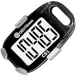 CS1 Easy Pedometer for Walking | Clip on Step Counter + Lanyard (Black)