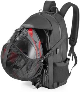 Oumurs Motorcycle Backpack 50L, Waterproof 1680D Oxford Fabric, Expandable, Motorbike Helmet Bag, Reflective, Helmet Strap, USB, Large Capacity, Laptop Rucksack, Long Distance Travel Backpack, Black