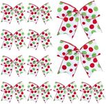 DIYDEC 12pcs Christmas Bows Decoration 6.3 Inch Large Christmas Wreath Bows Red Green Xmas Tree Bows Christmas Glitter Dot Bows Ribbons Ornaments for Garland Wedding Home Holiday Party