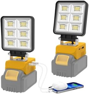 2 Pack Work Lights for Dewalt 18v Battery, NATPOW Flood Lights LED with 2 Mode, USB & Type-C Portable Light 150° Rotation, 5200LM Security Lighting for Car Garage Camping Emergency(No Battery)