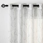 MIULEE Print Grey White Sheer Curtain 2 Panels for Bedroom 84" Grey Tree Branch Printing on Linen Textured Window Treatment Set for Living Room Draperies 52" W