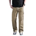 SMOWKLY Men’s Cotton Cargo Pants|Casual Trousers for Men|Comfortable Lower for Men|Pants for Man with 6 Pockets & Drawstring Elastic Waistband|Outdoor Trousers (1685_CK_32) Beige