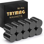 TRYMAG Small Refrigerator Magnets, 50Pcs Rare Earth Magnets, 10x3MM Black Strong Neodymium Disc Magnets for Fridge, Whiteboard, Billboard, Crafts, Office, Tiny Round Button Magnets