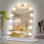homtang Makeup Mirror,3 Modes Light Vanity Mirror with Lights,Smart Touch Control and Detachable 10X Magnification Tabletop Mirror,15.7"×11.8" Hollywood Vanity Mirror,360° Rotation (White)