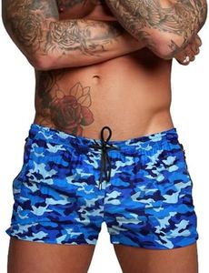 COOFANDY Men's Swim Trunk Swimwear Swimsuit Board Beach Short with Zipper Pocket Blue Camouflage