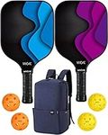 MXVIC Pickle-Ball-Paddle-Set-of-2 with 4 Balls and Backpack, Fiberglass Pickleball Raquette for Adults, Kids | Pickle-Ball Rackets and Balls for Women Men, Purple, Blue