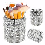 Makeup Brush Holder Eyebrow Comb Cosmetics Organizer Silver Jewelry Storage Box Crystal Bling Beads Bucket Round Candle Cup Pencil Pen Holder Container Desktop Decoration Dressing Table Accessories