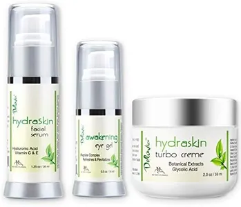 Deluvia HydraSkin Awakening System,Skin Care Set, Eye Gel, Facial Serum, Night Cream with Botanical Hyaluronic Acid, AHA, Vitamin C Serum, Organic Aloe Vera, Vitamin E and Essential Oils.