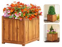 Idzo Hardwood Outdoor Flower Box, Durable Acacia Wood Flower Boxes for Outdoor Plants with Ergonomic Handles, Drainage Holes, Multiple Sizes Wood Bucket Planter for Home Decor, 1pcs